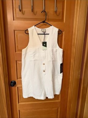 White Textured Sleeveless Romper